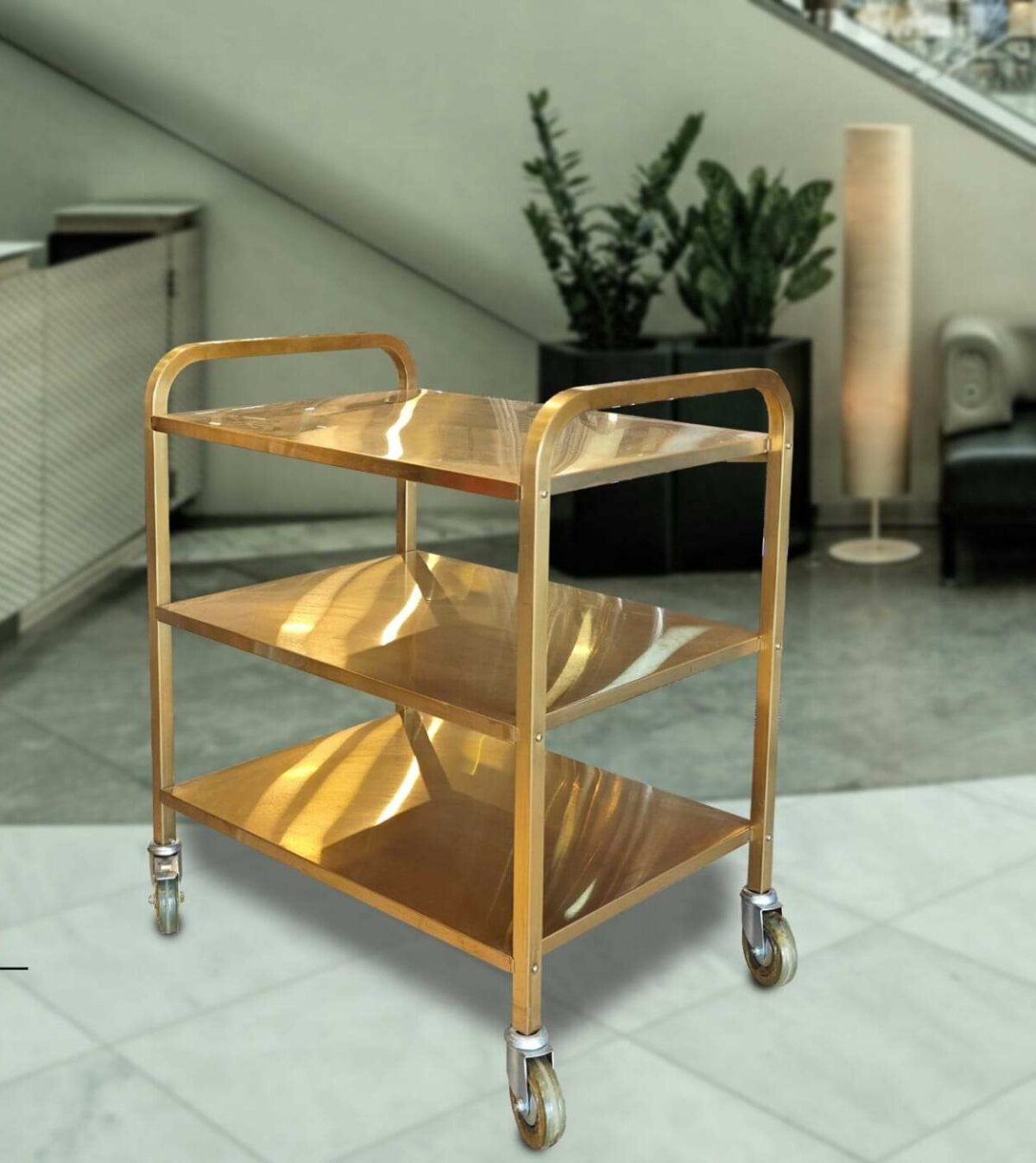 GOLDEN STAINLESS STEEL SERVICE TROLLEY - Image 1
