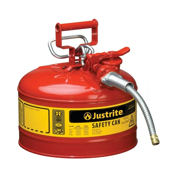 33 Justrite 2.5 Gallon, 5/8" Metal Hose, Steel Safety Can for Flammables, Type II, AccuFlow™, Red - 7225120 - Image 1