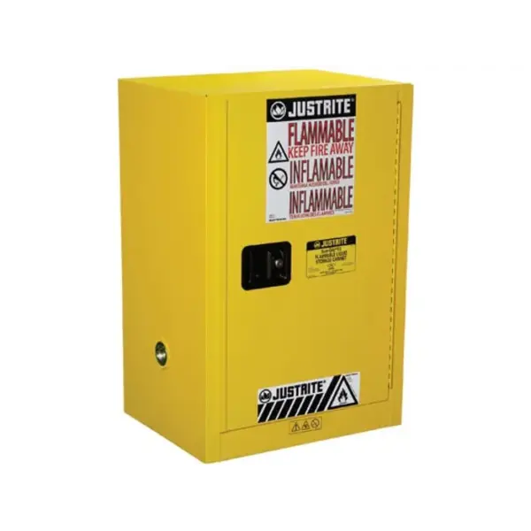 Justrite Flammable Cabinet, 12 Gallon, Manual Close, 1 Door, 1 Shelf, Sure-Grip EX Compac, Yellow - 891200
