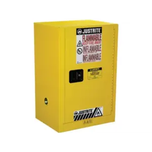 Justrite Flammable Cabinet, 12 Gallon, Manual Close, 1 Door, 1 Shelf, Sure-Grip EX Compac, Yellow - 891200