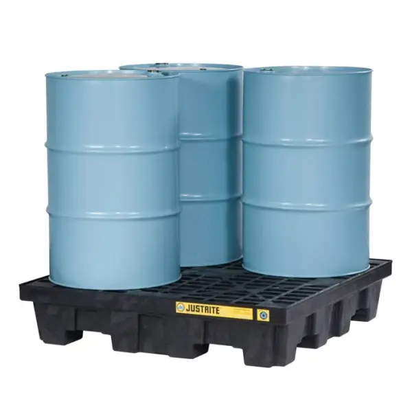 EcoPolyBlend™ Spill Control Pallet With Drain, 4 Drum Square, Recycled Polyethylene, Black