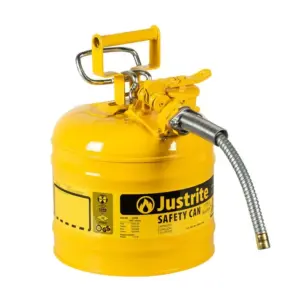 Justrite 2 Gallon Diesel Type II AccuFlow™ Safety Can, Steel, 5/8" Metal Hose, Yellow - 7220220
