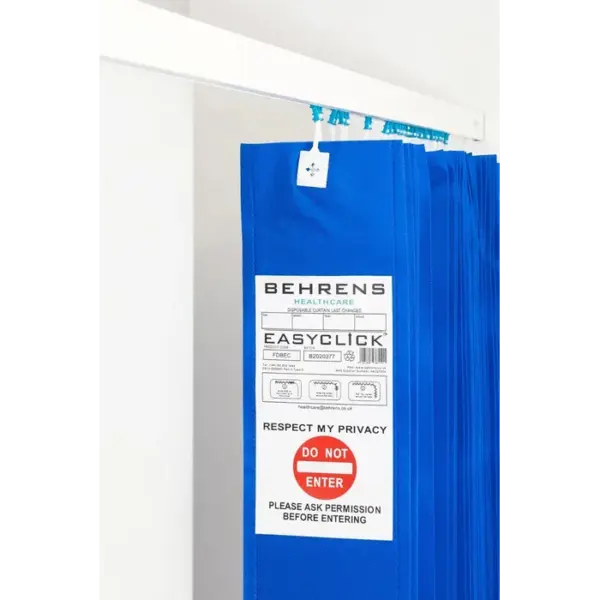 Disposable Curtain With Eastclick Hooks 3.75m X 2.2m Hospital Blue - Burnshield