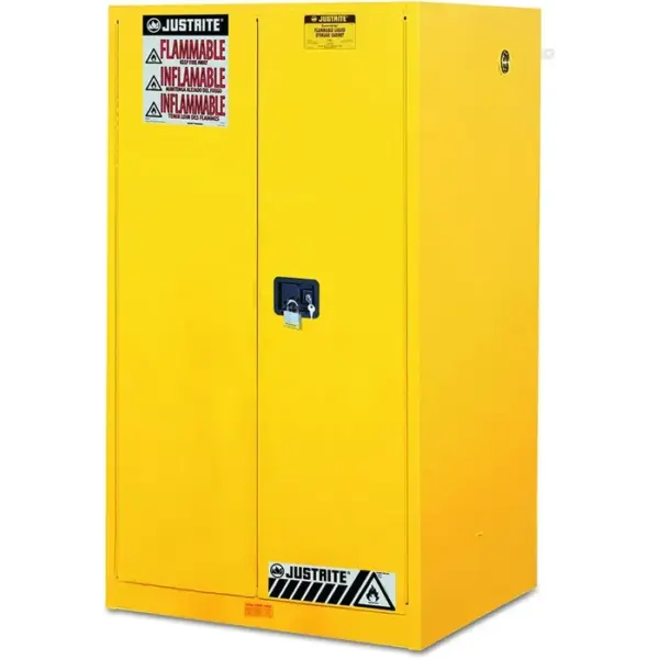 Justrite Sure-Grip® EX Flammable Safety Cabinet, 90 gallon, 2 self-close doors, Yellow - 899020