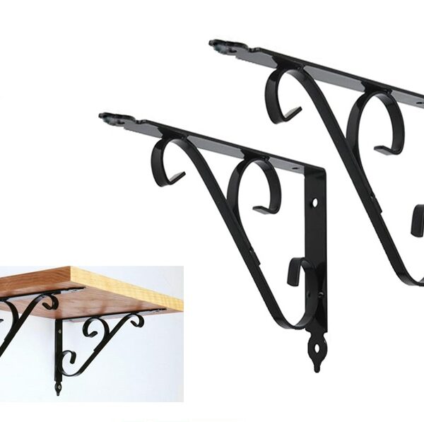 Retro Design 19cm Black Shelf Bracket - 2pcs