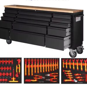 72" 15 Drawers Tool Chest Trolley with 68pcs VDE Tools