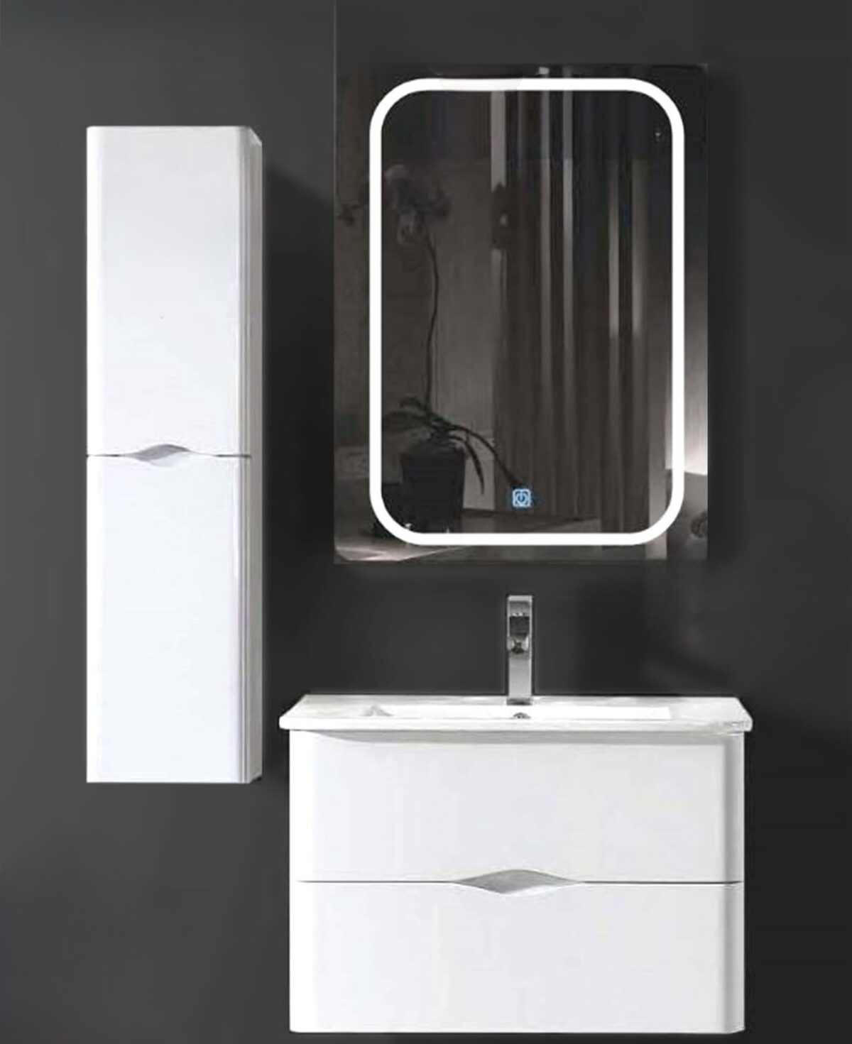 80cm White Vanity Set with 120cm Side Cabinet & 3-Color LED Mirror - Image 1