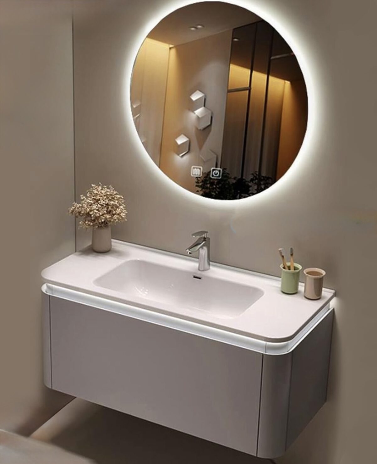 80cm Modern Bathroom Vanity with Circular LED Mirror - Image 1