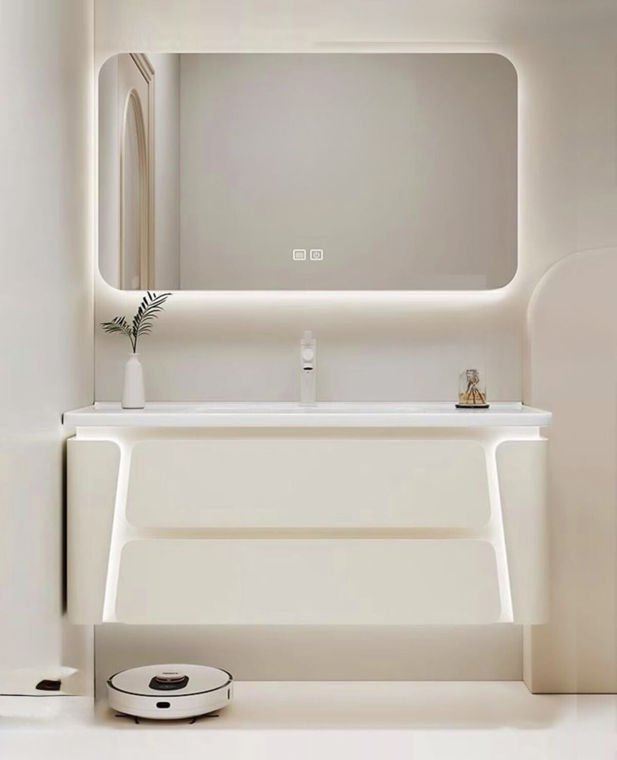 80cm Washbasin Cabinet with Tri-Color LED Mirror - Image 1