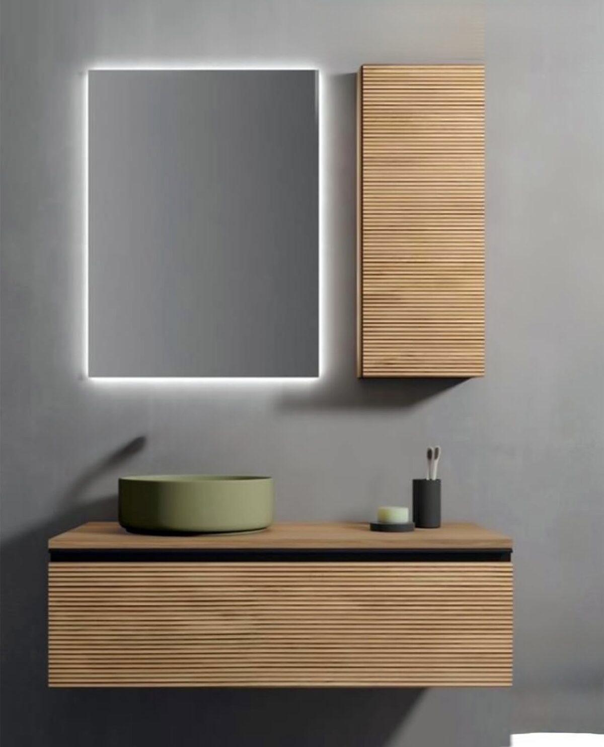 100cm Washbasin Cabinet with Side Storage & Smart LED Mirror - Image 1