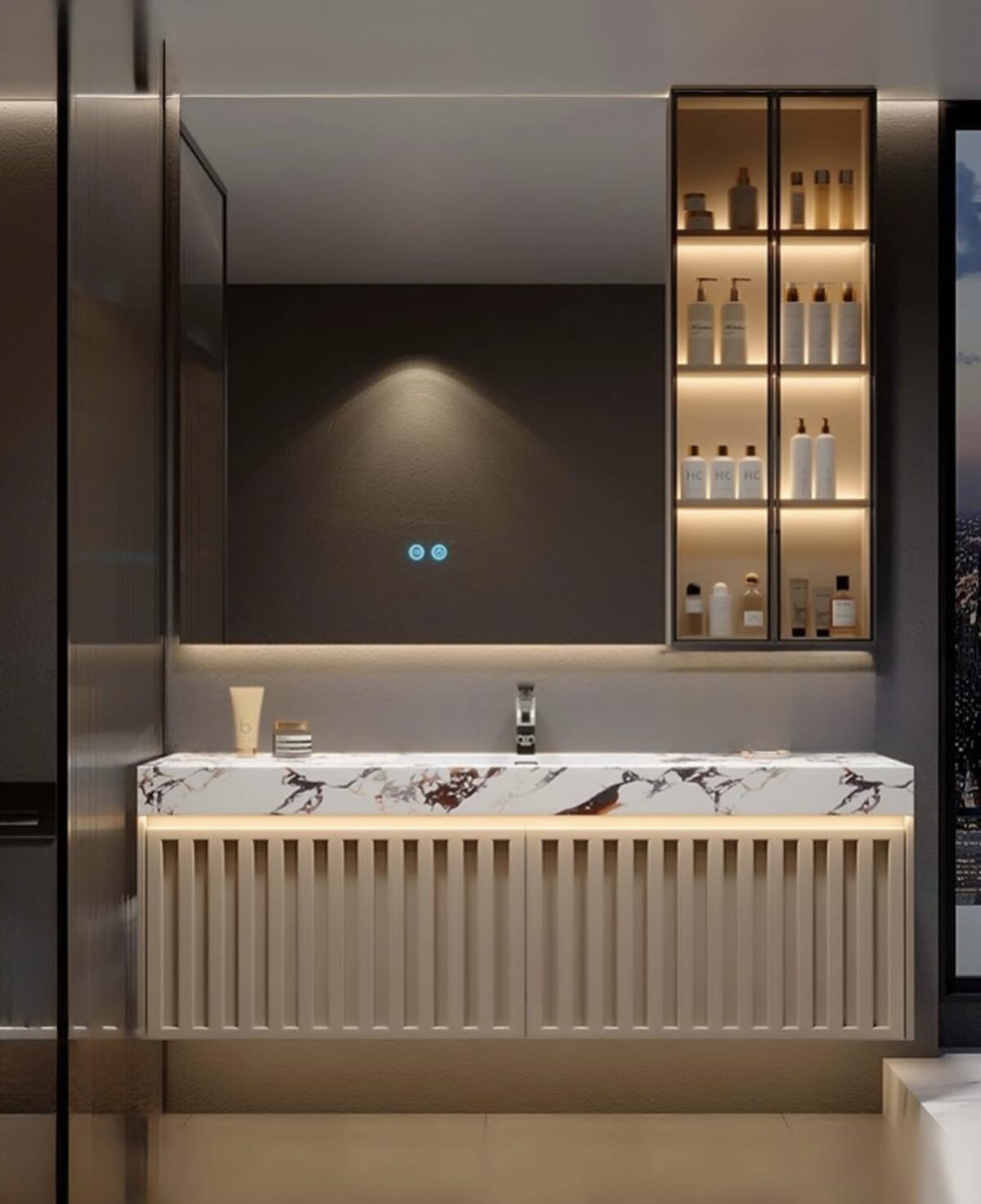 80cm Modern LED Floating Vanity Set with Marble Sink & Side Cabinet - Image 1