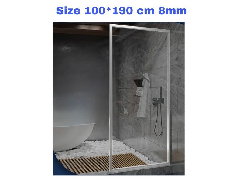 Smart Shower Box Silver Frame Striped (5) Shower Box 100*190 Silver Frame Clear Glass - Image 1