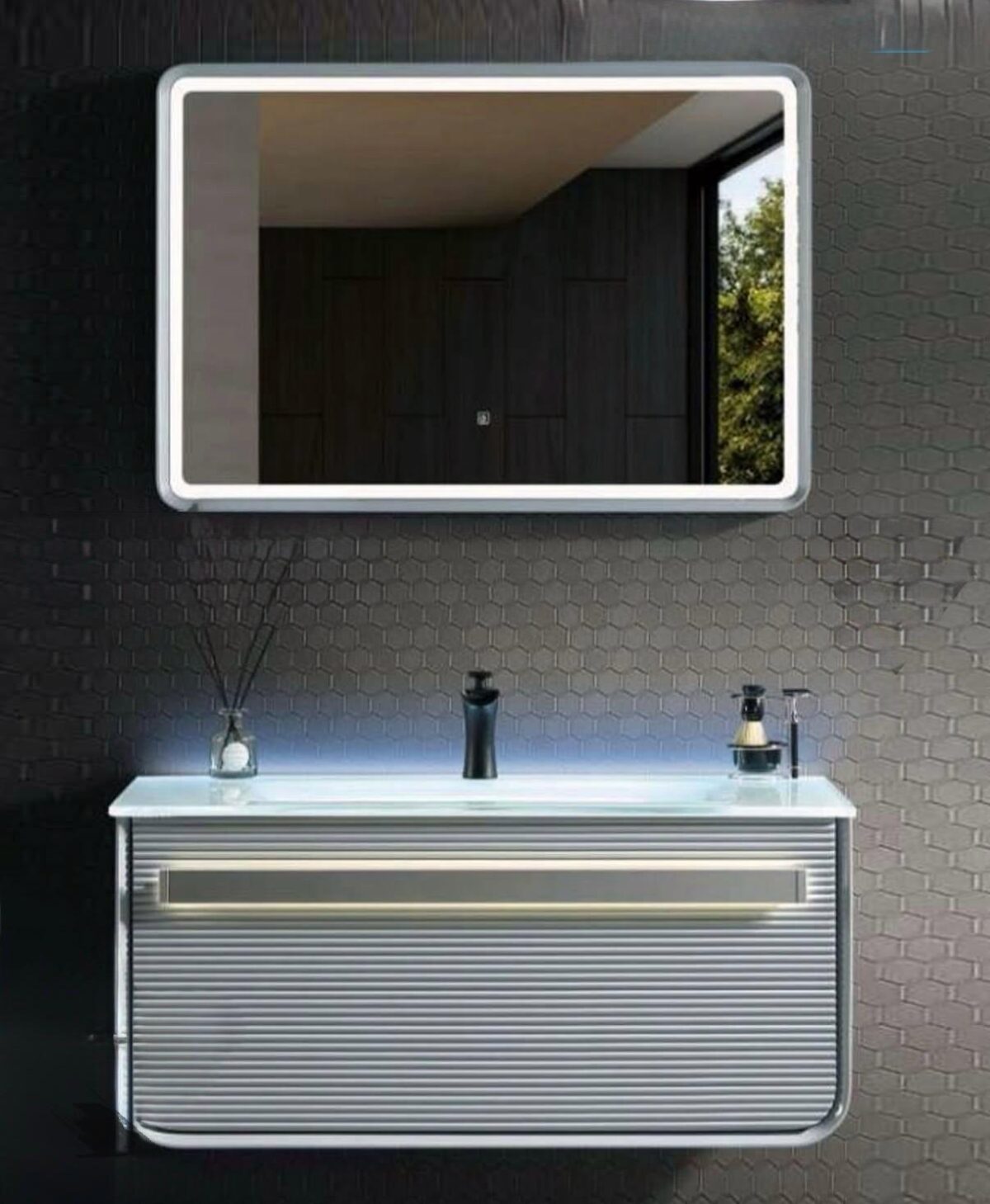 Illuminated Vanity Mirror Cabinet Set 80 cm - Image 1