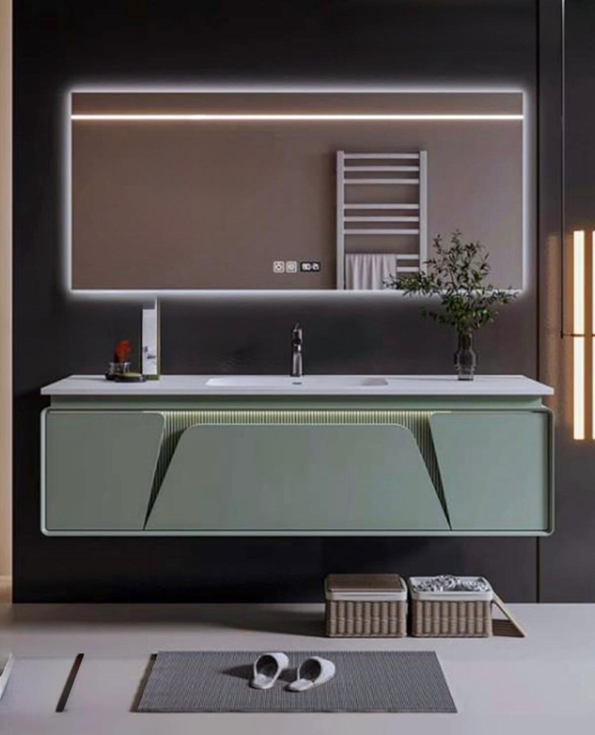 60 cm Vanity Cabinet in Soft Green with LED Lighting - Image 1