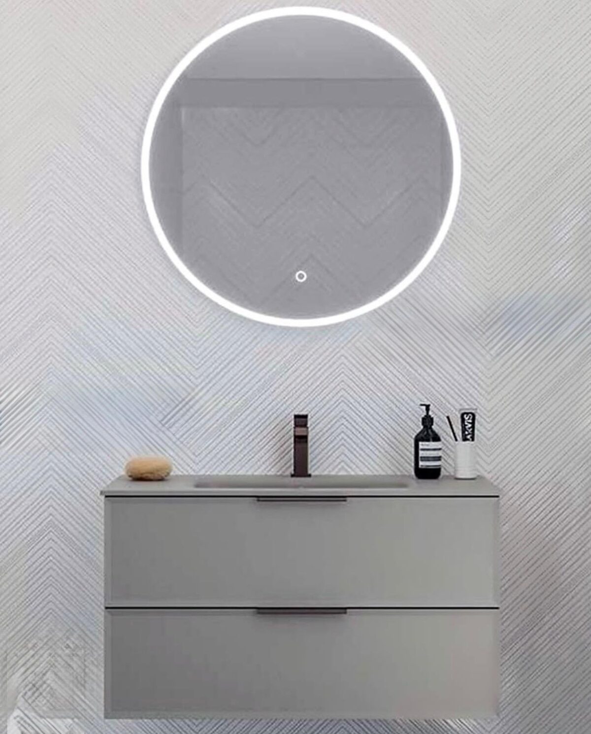80cm Sink with Drawer Storage & Round Led Mirror Set - Image 1