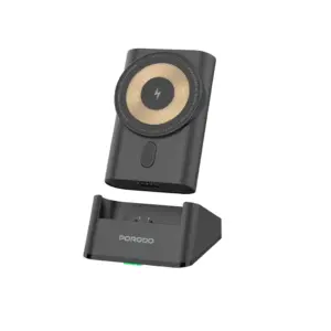 Porodo 5200mAh Integrated Type-C Magsafe Power Bank with Transparent Design, Pass-Through Charging, Integrated Type-C Cable - Black