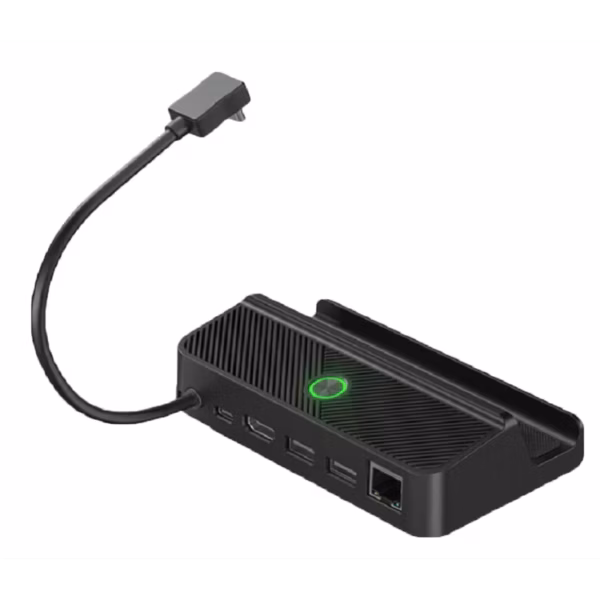 Porodo Gaming Steam Deck Hub with Heat Dissipation Cooling Technology, 1000Mbps Ethernet Gigabit, RGB Lights, 100W Power Delivery, Hight-Speed WLAN - Black