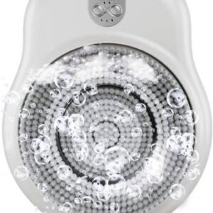 Porodo Lifestyle Wall Mount Electric Back Scrub 2600mAh with Vibration, 18cm Large Brush, IPX7 Waterproof, Adjustable Up and Down, 3 Interchangeable Brush Heads, for Deep Cleansing, Shower - White