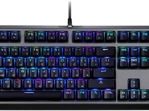 Porodo Gaming Wired Full Keyboard, Red Gateron Switch, 104 Keys, Anti-Ghosting Keys, English - Arabic Layout, USB-A Interface, 50 Million Clicks, Volume Knob, 1.8m Cable Length, Gray | PDX219-RSW