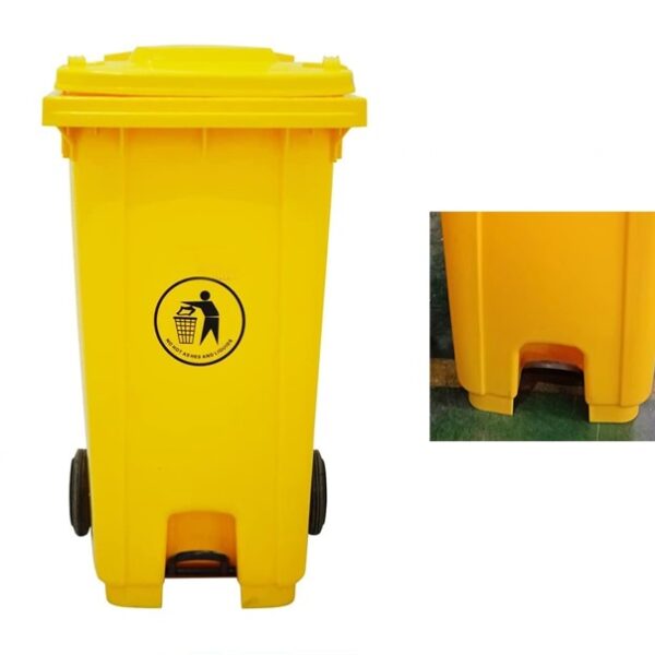 240 ltr Industrial Garbage Drum with Wheels & Pedal - Yellow