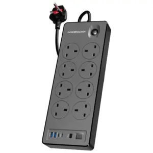 Powerology 8AC 2990W Power Strip PD 20W - Black