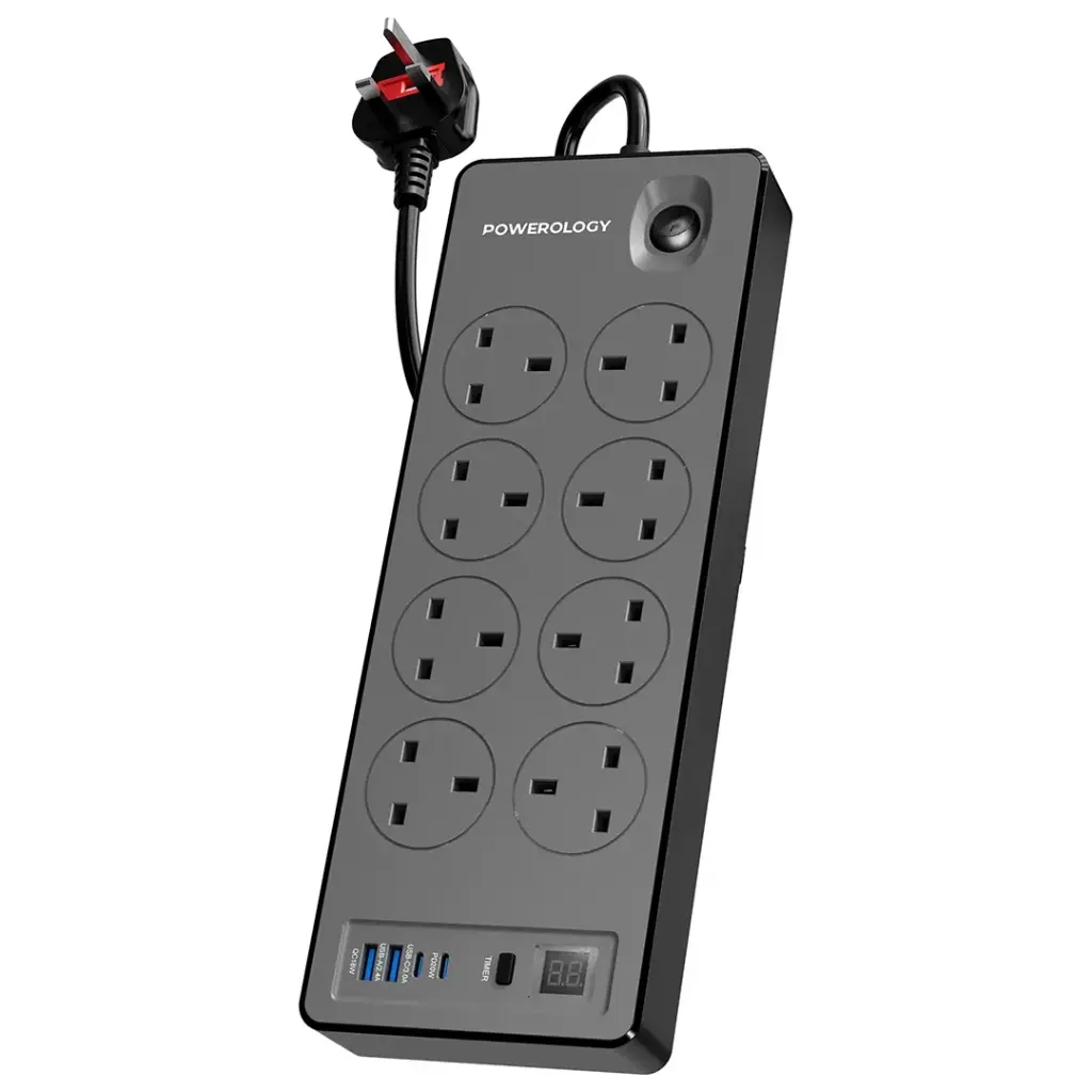 5 Powerology 8AC 2990W Power Strip PD 20W - Black - Image 1