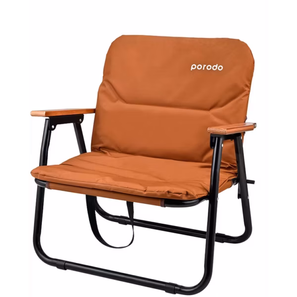 Porodo Lifestyle Camping Foldable Chair with 150kg Load Capacity, Aluminum Frame + 600D Oxford Cloth + Beech Wood Material - Brown