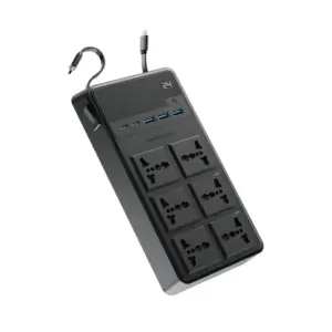 Powerology 2500W 6AC Power Strip with Built-In Retractable Cables - Black