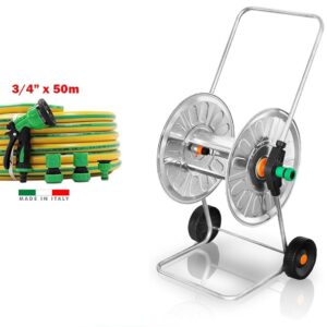 Agrati Galvanized Metal Hose Cart HD Kit with 3/4" x 50m Hose & Fittings