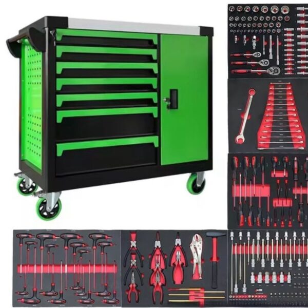 7 Drawers Trolley with Cabinet and 258pcs Tools