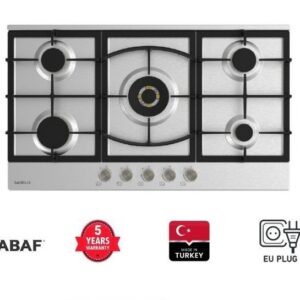 90cm Built in Gas HOB with 5 Burner Stainless Steel with Brass Sabaf
