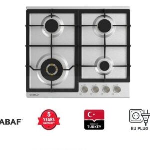 60cm Built in Gas HOB with 4 Burner Stainless Steel with Brass Sabaf