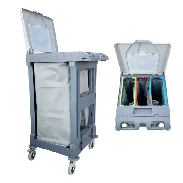 Waste Collection 3 Compartments Trolley