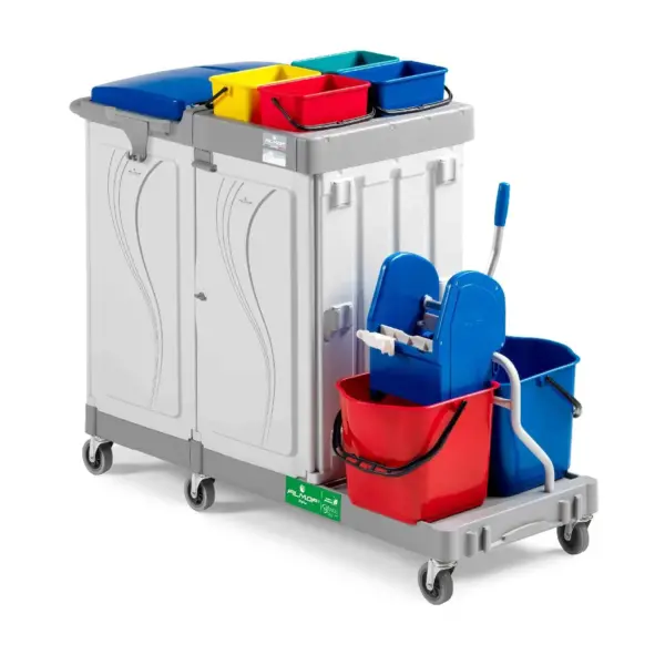 Multipurpose Trolley with 4 Plastic Bucket + 1 Bag with Double Bucket Trolley