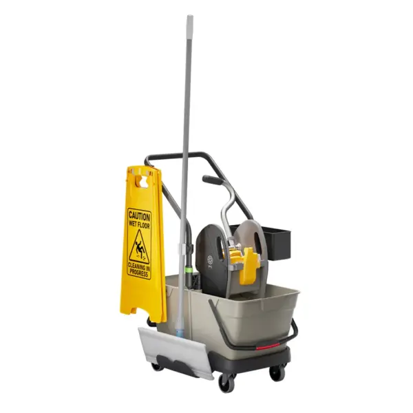 Double Bucket Trolley – Motto W/Complete Kit Accessory – Sign board + Mop Set + Microfiber Mop