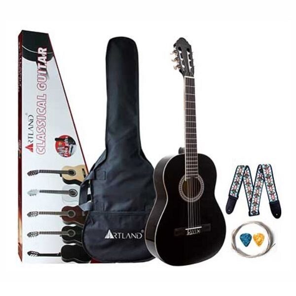 ARTLAND Linden 39" Top Back & Side Classical Guitar, Black,Red,White,Matt- CG860BK