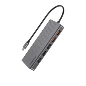 Powerology 12-In-1 HDMI & DisplayPort USB-C HUB Ethernet - Gray