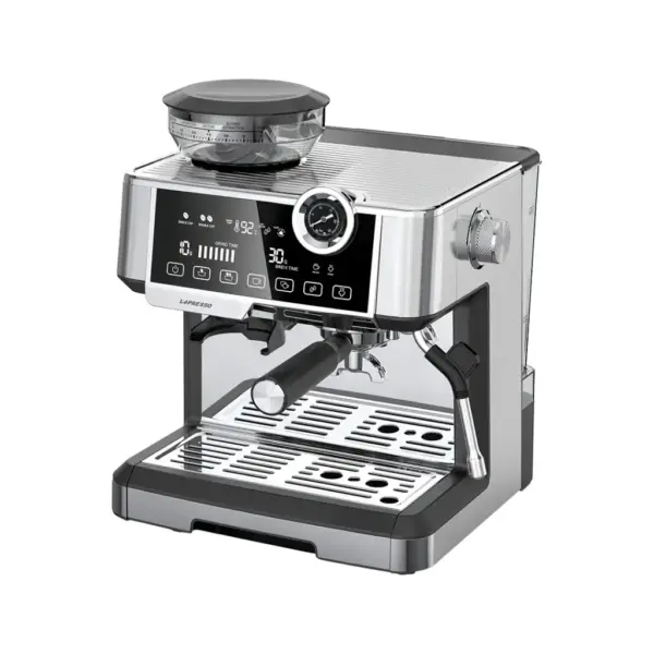 Lepresso Dual Boiler Espresso Machine with Conical Grinder & Pressure Gauge - Silver