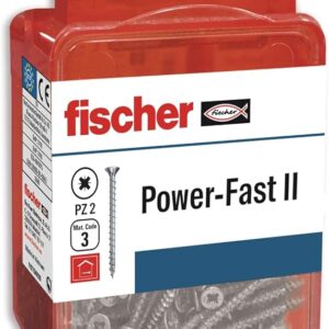 fischer 557478 Chipboard Screws PowerFast II CZF 3x35 BC with Countersunk Head, Full Thread and PZ Crimp (Box of 15 Screws)