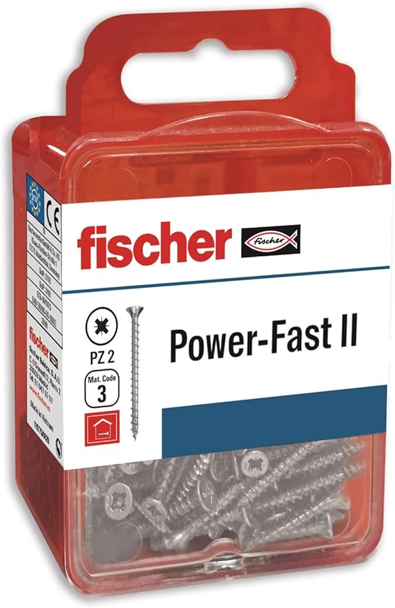 1-6.jpg fischer 557478 Chipboard Screws PowerFast II CZF 3x35 BC with Countersunk Head, Full Thread and PZ Crimp (Box of 15 Screws) - Image 1
