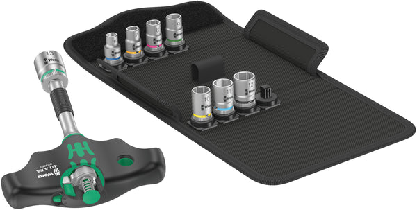 1-8.jpg Wera Kraftform Kompakt 400 - RA T - Handle 1/4in Socket Set 9pc + Tool Pouch - Image 1
