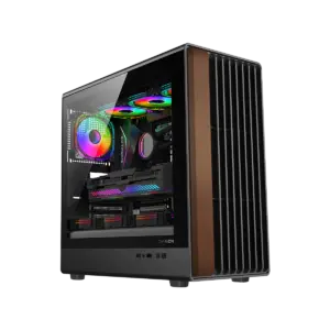 GAMEON TIMBER Midnight Series ARGB + PWM Mid Tower Gaming Case - Wood/Black