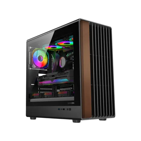 GAMEON TIMBER Midnight Series ARGB + PWM Mid Tower Gaming Case - Wood/Black