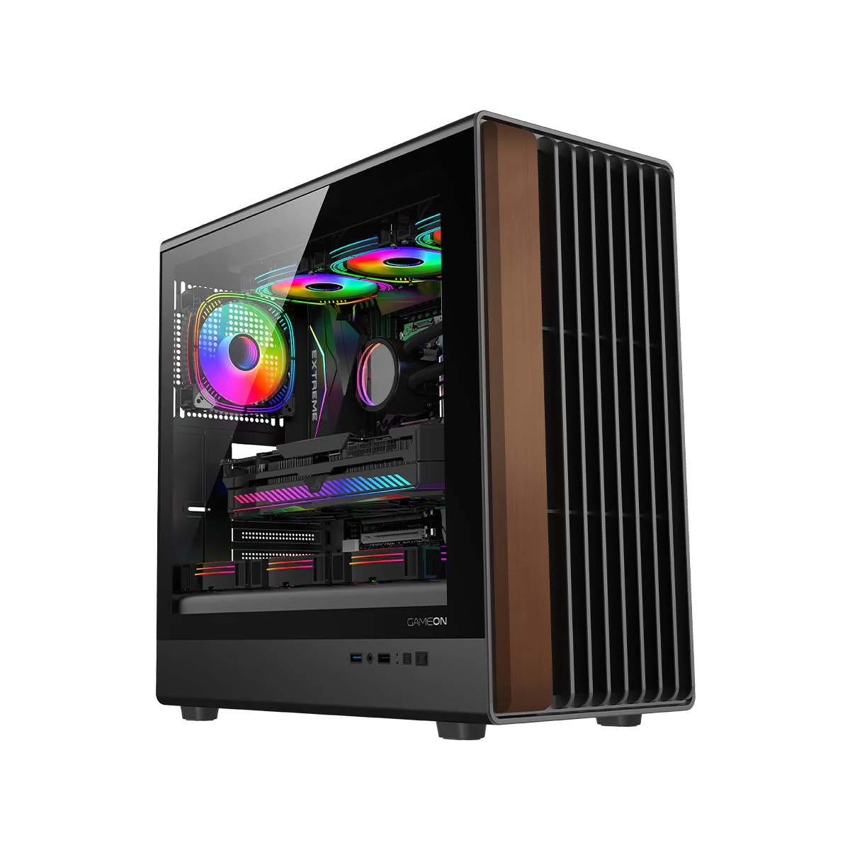 11-9-1.webp GAMEON TIMBER Midnight Series ARGB + PWM Mid Tower Gaming Case - Wood/Black - Image 1