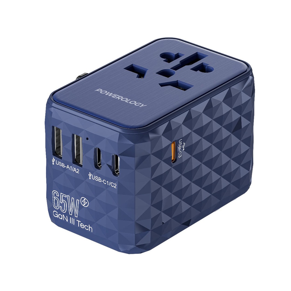 12-11.jpg Powerology Universal Multi-Port Travel Adapter PD 65W ( 3X Type-C / 2X USB-A Ports ) - Image 1