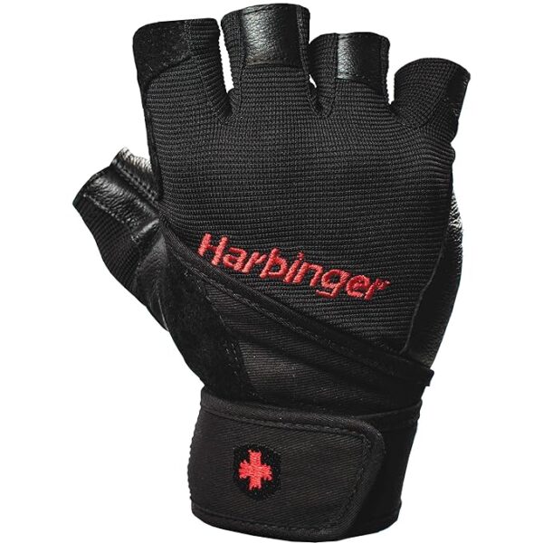 Harbinger Pro WristWrap Vented Cushioned Leather Palm Weightlifting Gloves, Pair, Small Medium
