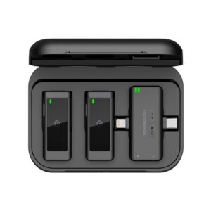 Powerology MFI Dual Connector Wireless Lavalier Microphone x2 Mic 2000mAh - Black