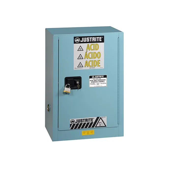 15-6-3.webp Justrite Sure-Grip® EX Compac Corrosives/Acid Steel Safety Cabinet, 12 gallon, 1 self-close door, Blue - Image 1