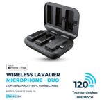 Powerology MFI Dual Connector Wireless Lavalier Microphone x2 Mic 2000mAh - Black - Image 5