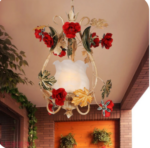 Single Bulb Lighting Korean Flower Scrolled Arm White Glass Hanging Pendant - Image 2